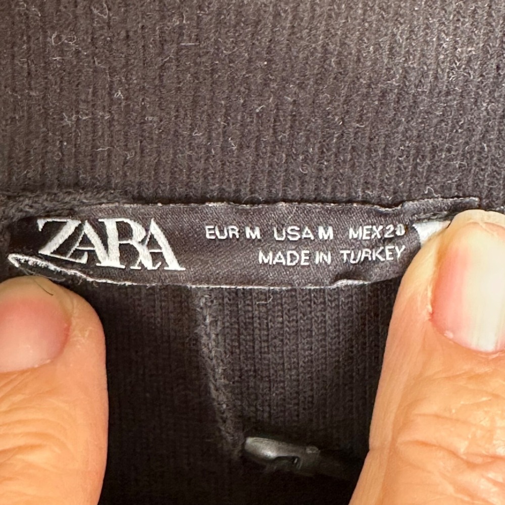 Zara Black High Neck Short Sleeve T-Shirt Size Medium Ribbed Knit Tee Super Soft - Picture 4 of 5